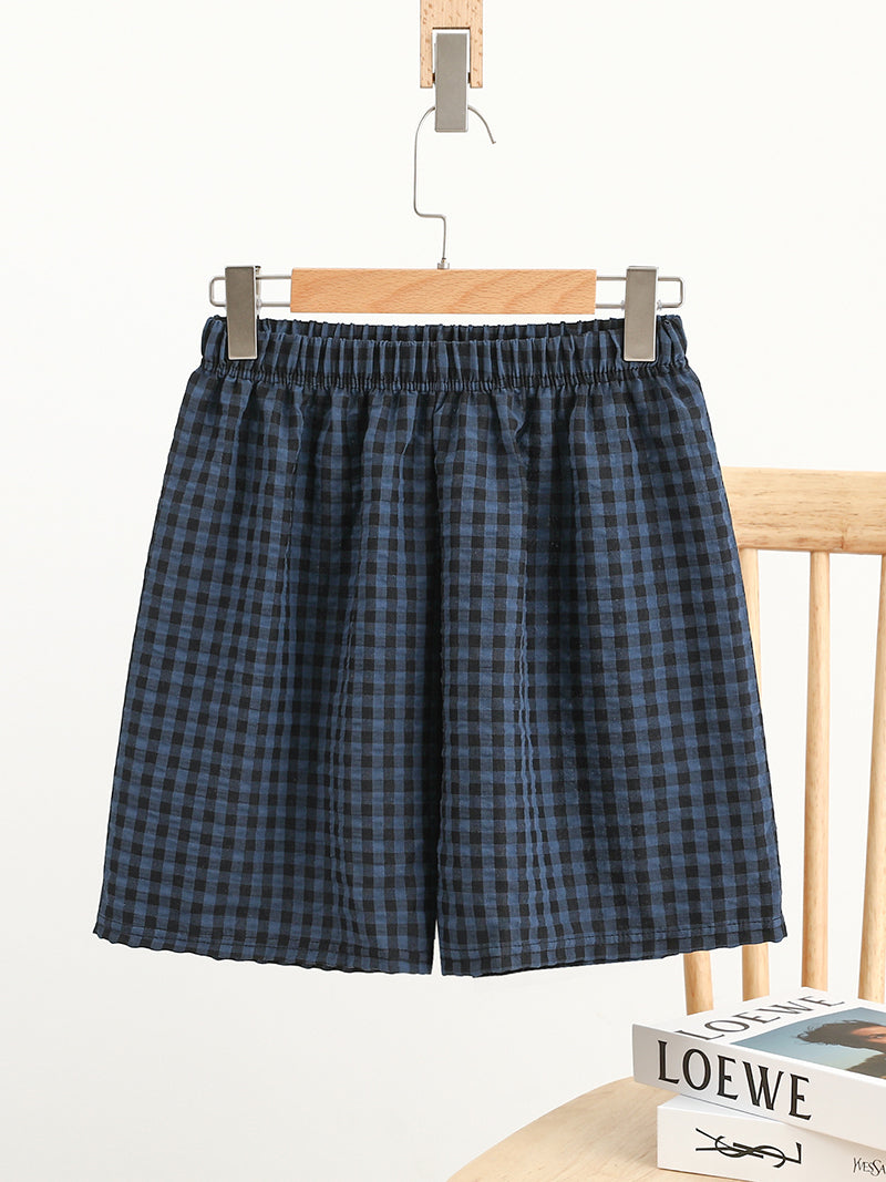 Checkered Elastic Waist Shorts