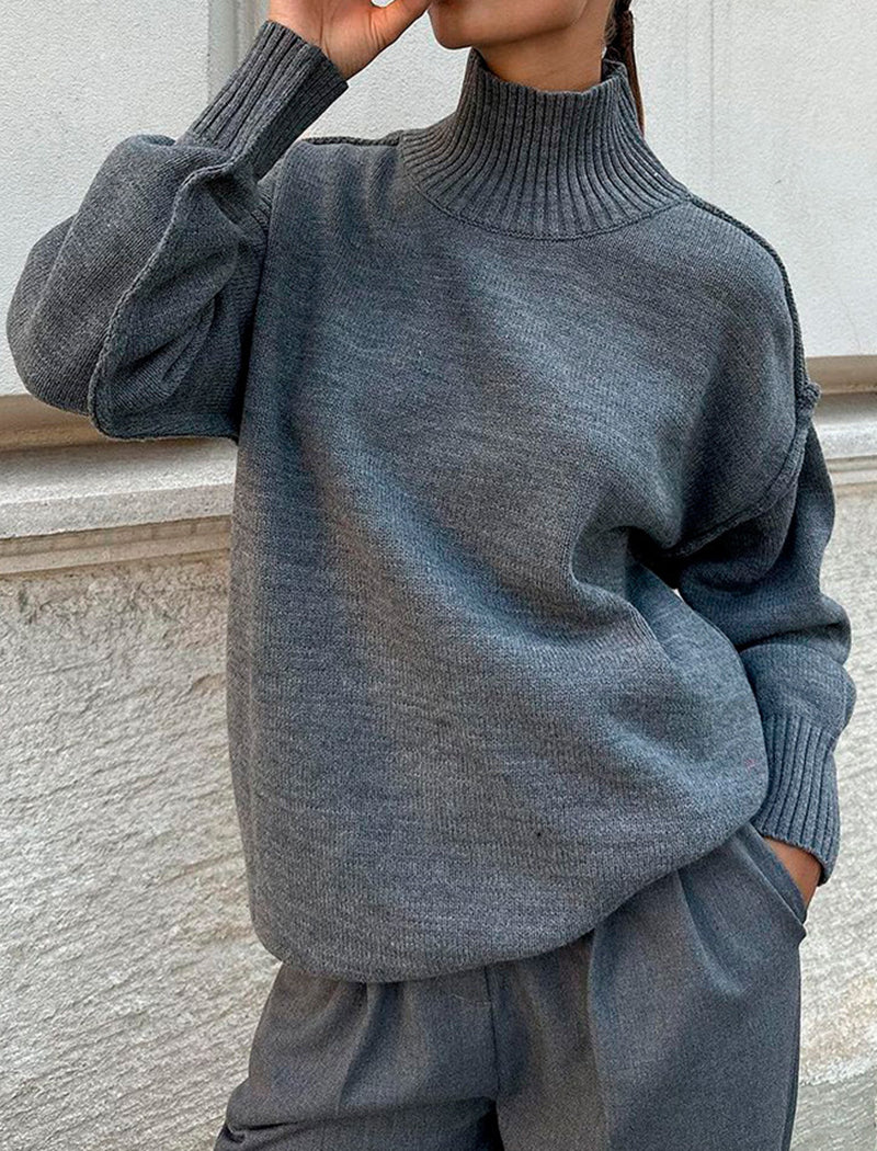Oversized Turtleneck Sweater with Ribbed Hem