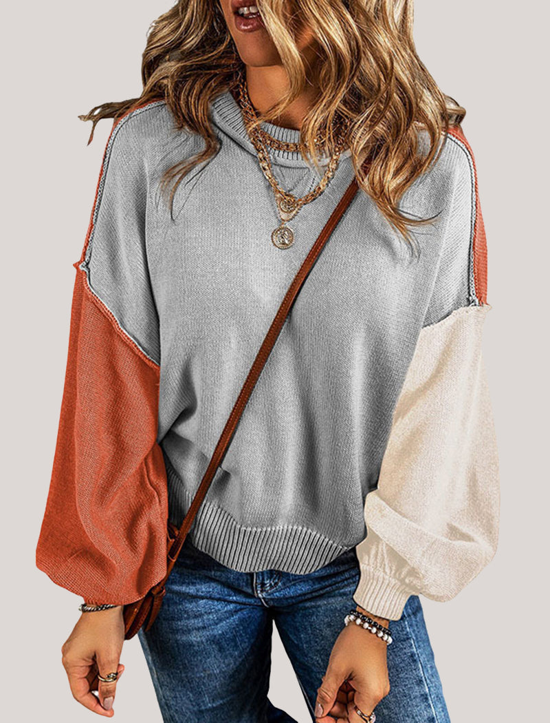 Oversized Two-Tone Knit Pullover