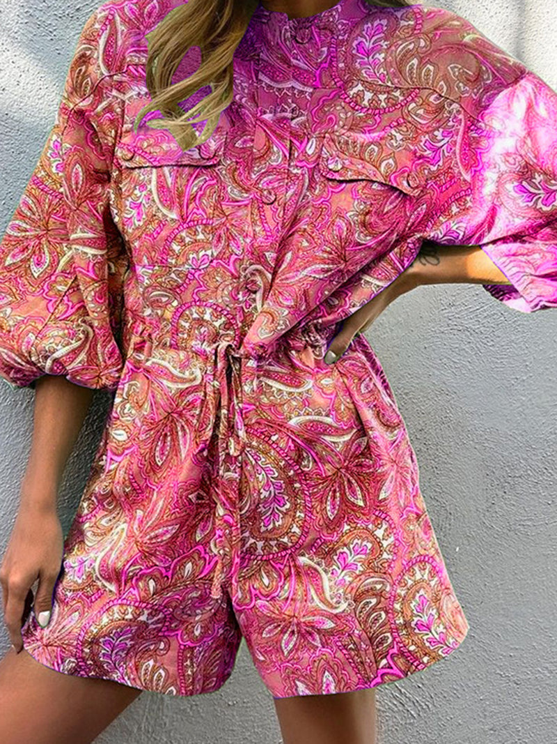 Graphic Puff Sleeve Romper