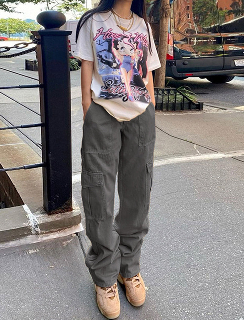 Denim Semi-Elastic Cargo Pants