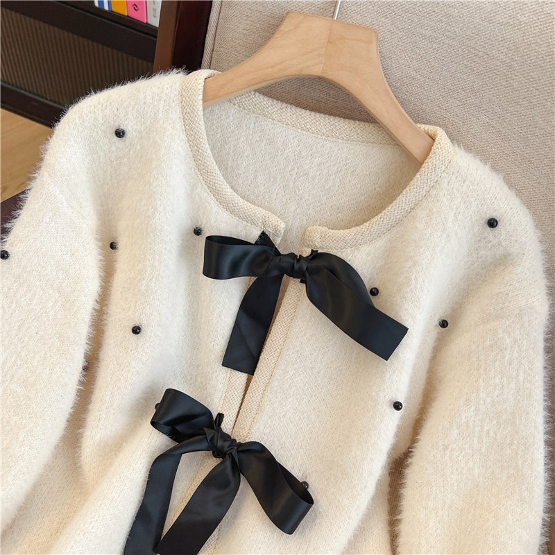 Pearl Embellished Cardigan with Bows