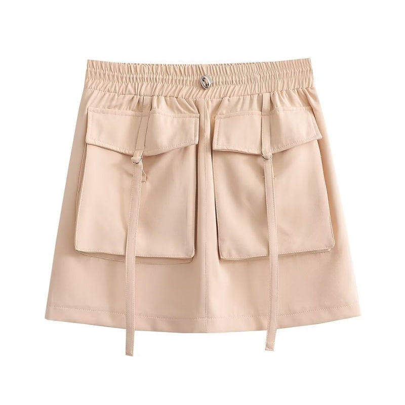 Elastic Waist Skirt with Utility Pockets