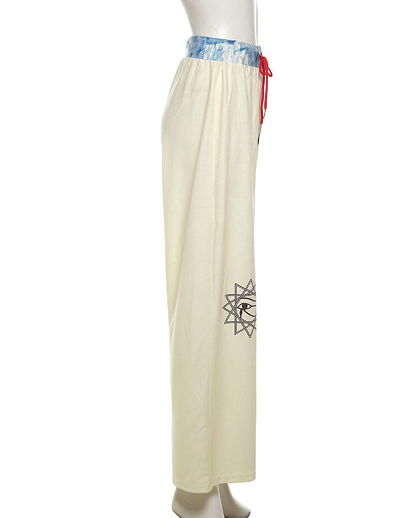 Wide-Leg Drawstring Graphic Pants