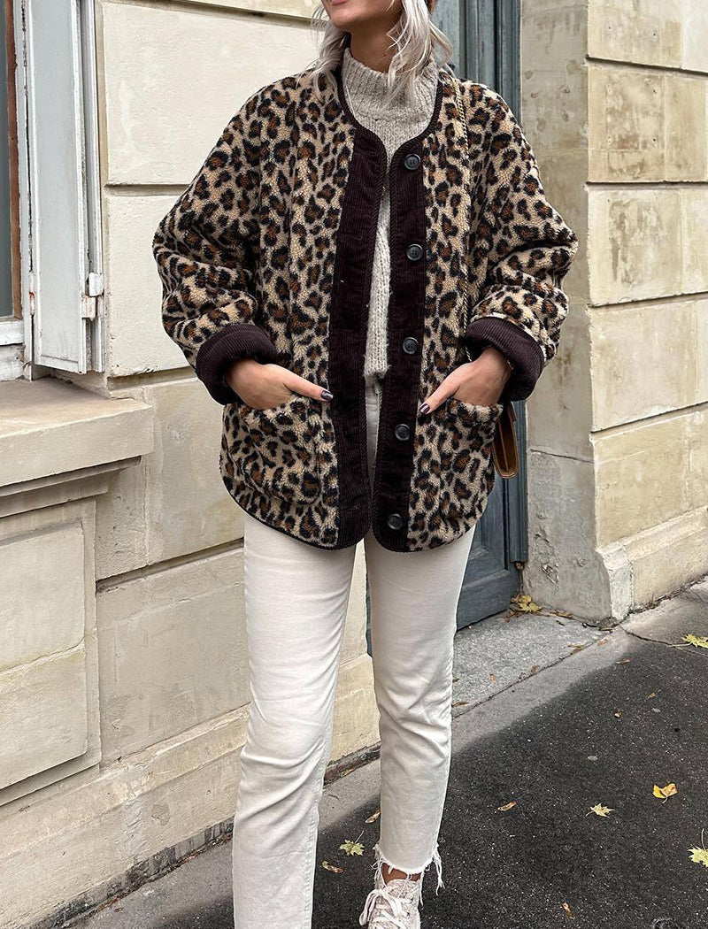 Button-Up Oversized Leopard Print Jacket