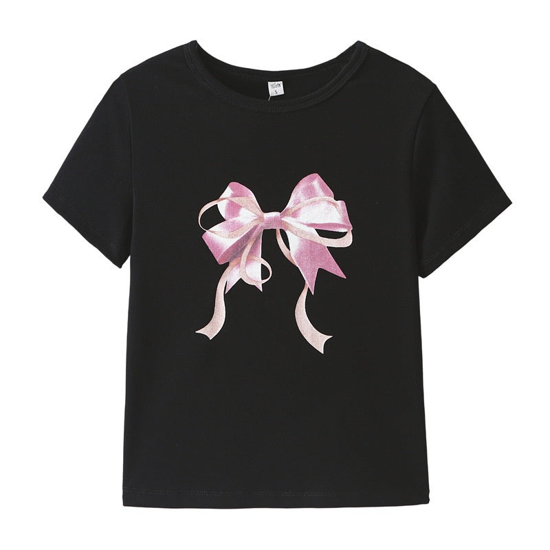 Bow Embellished Graphic Tee