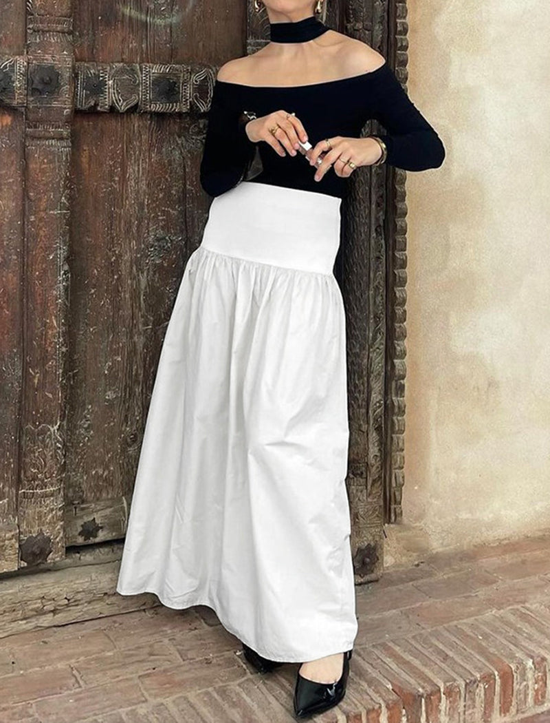 High-Waisted Solid Maxi Skirt