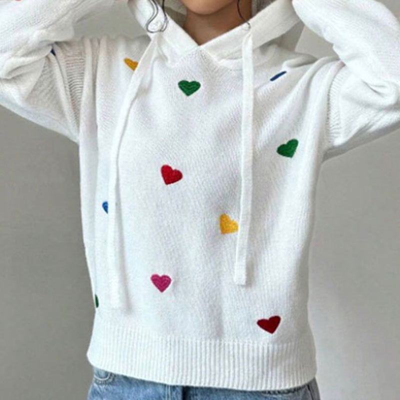 Colorful Heart Jacquard Hooded Sweater