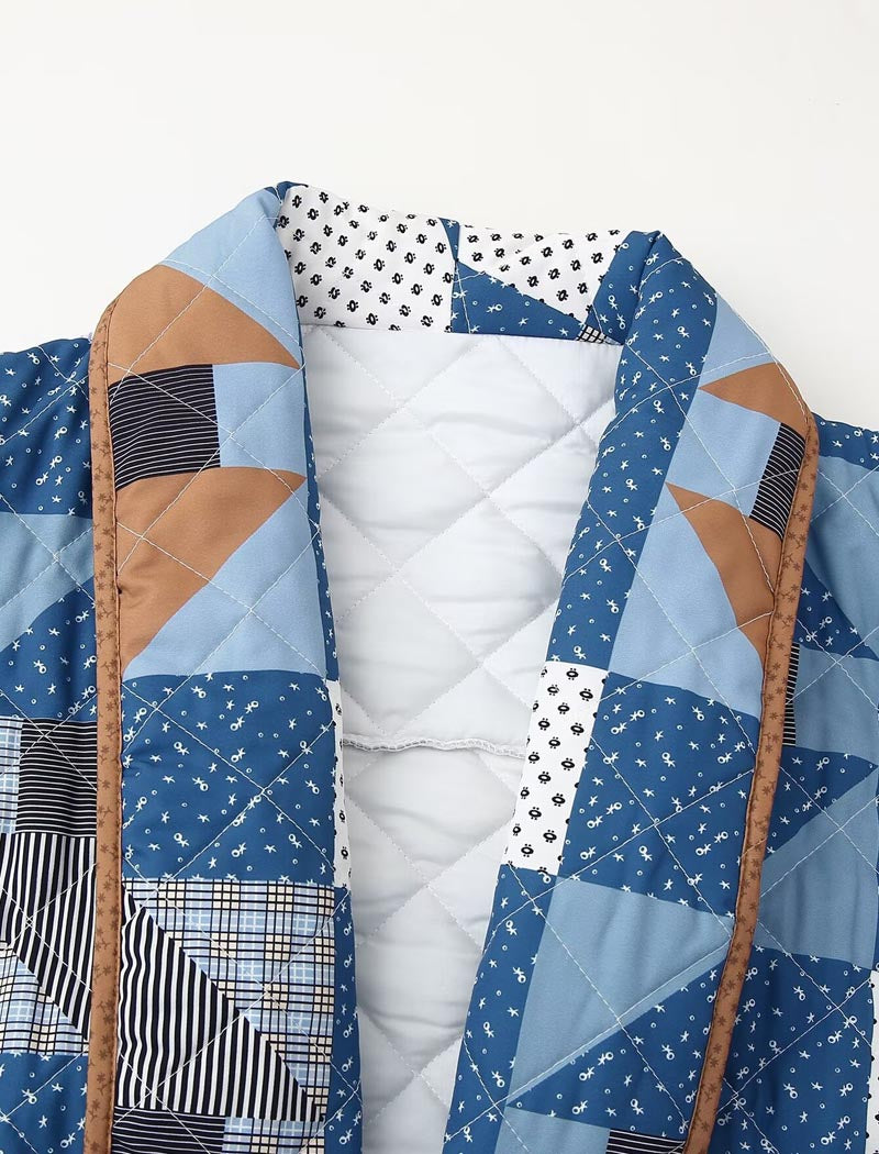 Quilted Patchwork Open-Front Jacket