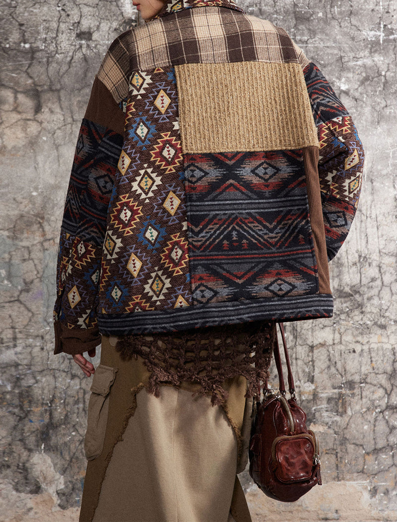 Patterned Patchwork Button-Up Jacket