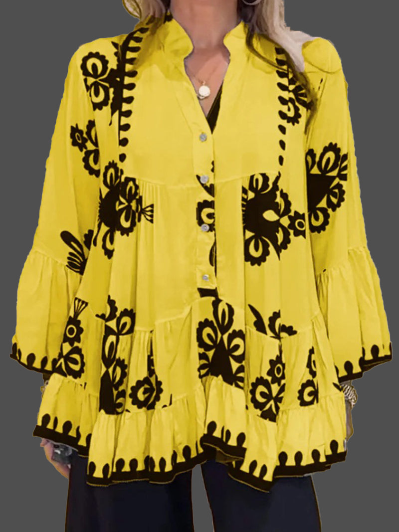 Graphic Flare-Sleeve Blouse