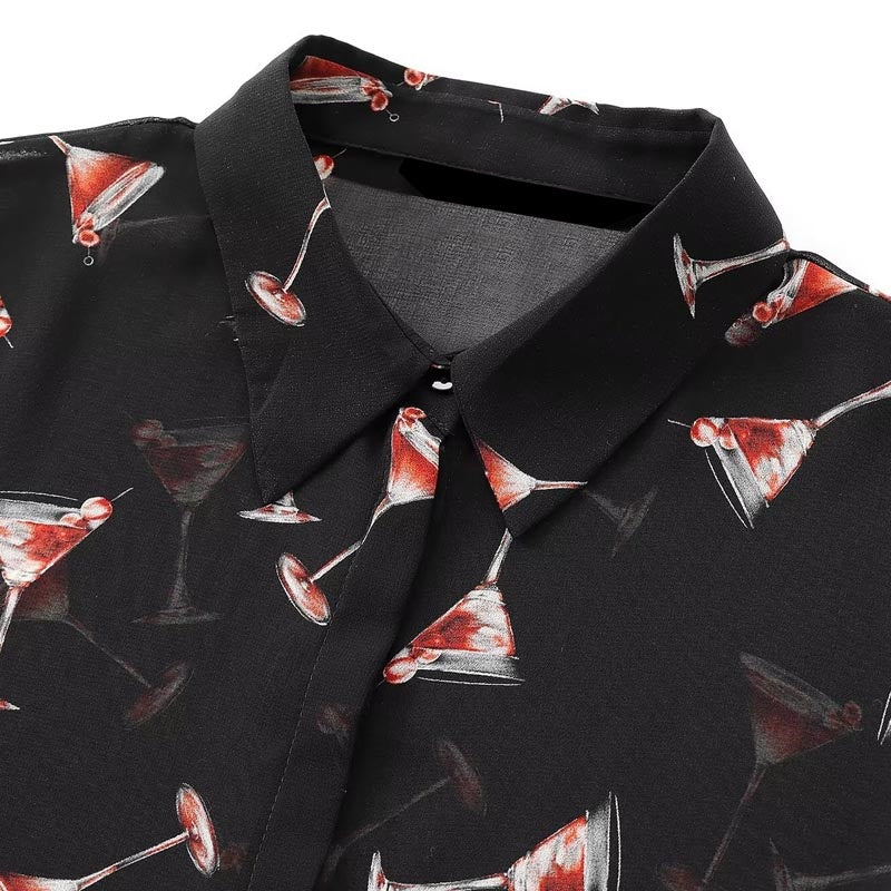 Semi-Transparent Printed Button-Up Long Sleeve Shirt
