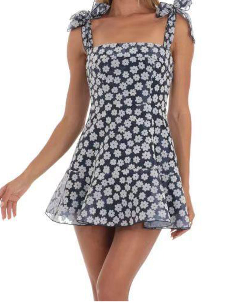 Floral Lace Tie-Shoulder Mini Dress