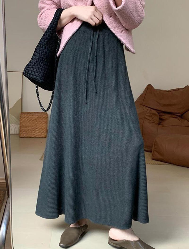 Pleated Drawstring Maxi Skirt