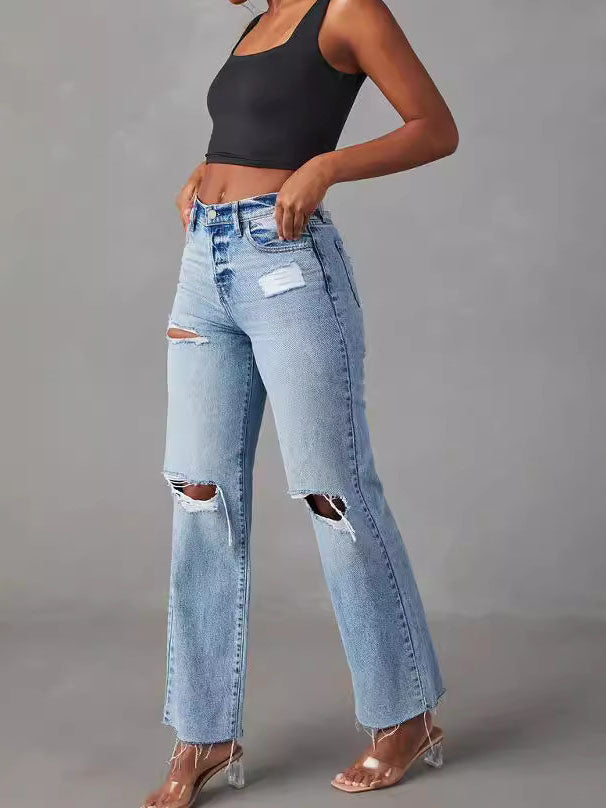 Distressed Wide-Leg Jeans