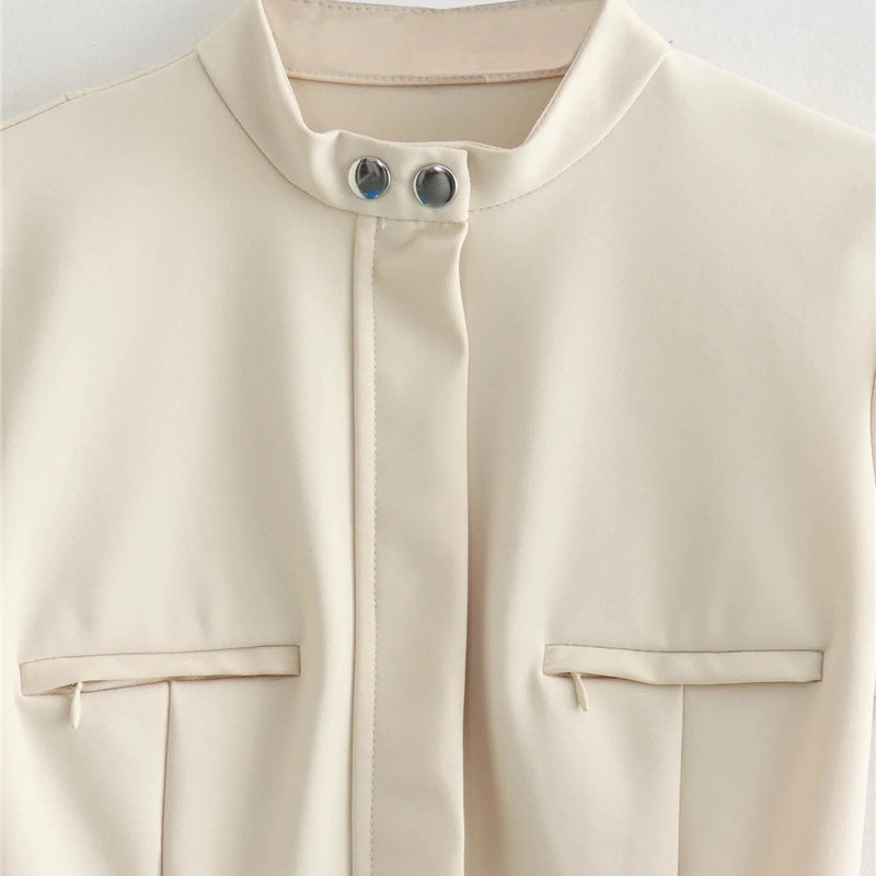 Stand Collar Cinched Waist Pencil Skirt