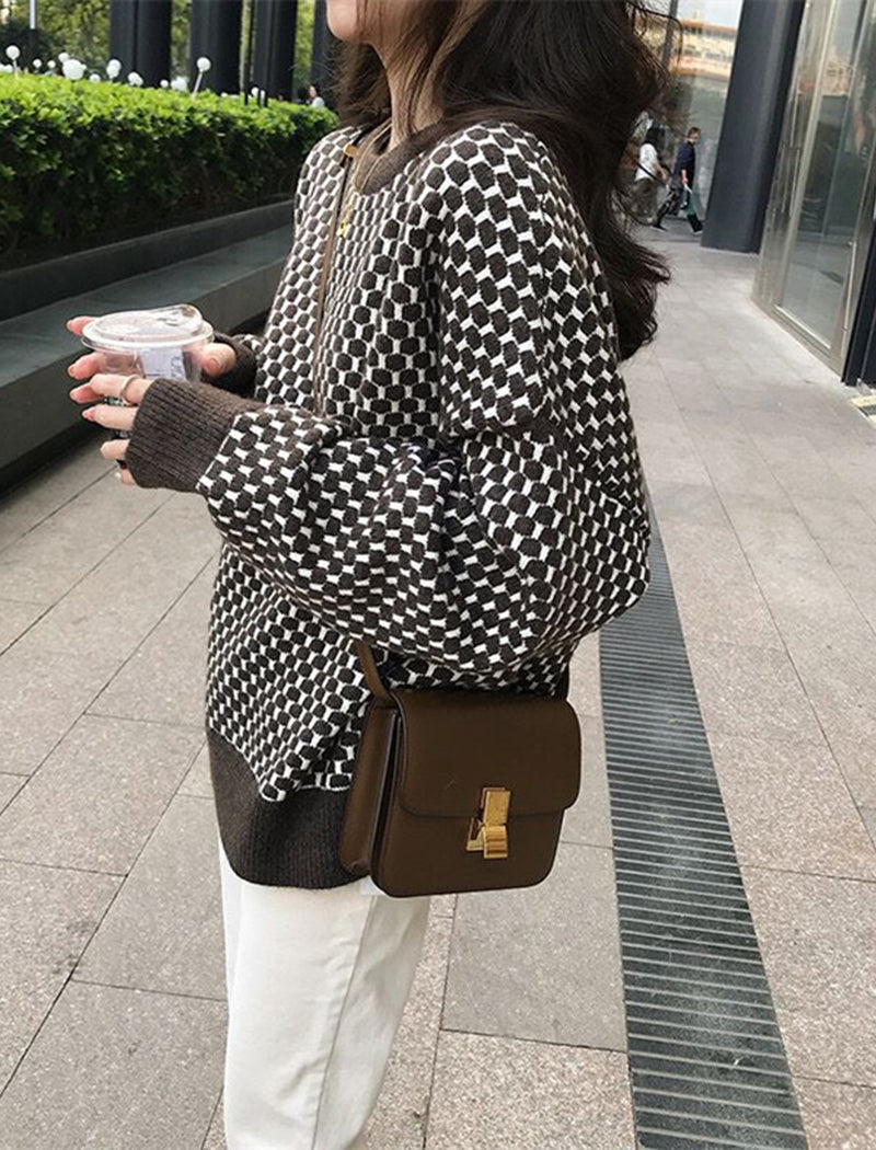 Houndstooth Pattern Knit Pullover