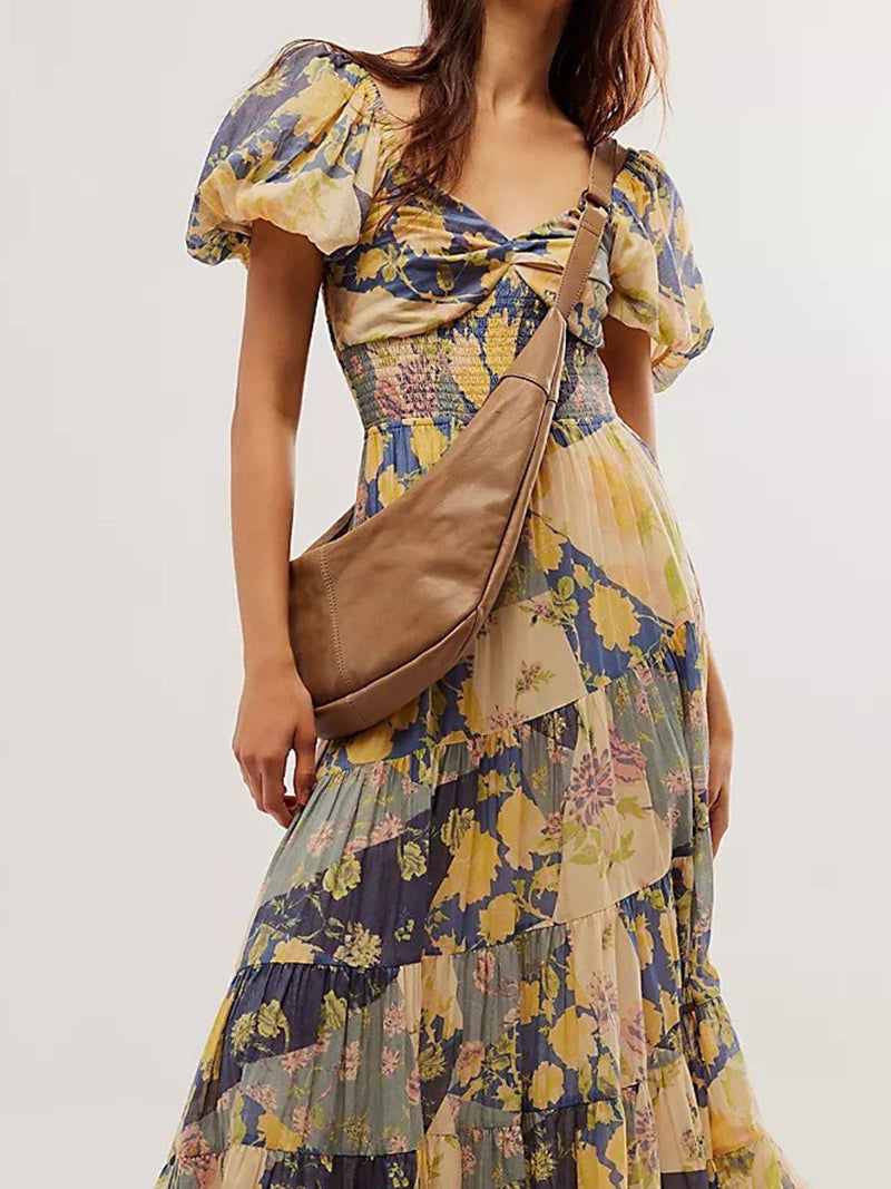 Floral Print Puff Sleeve Maxi Dress