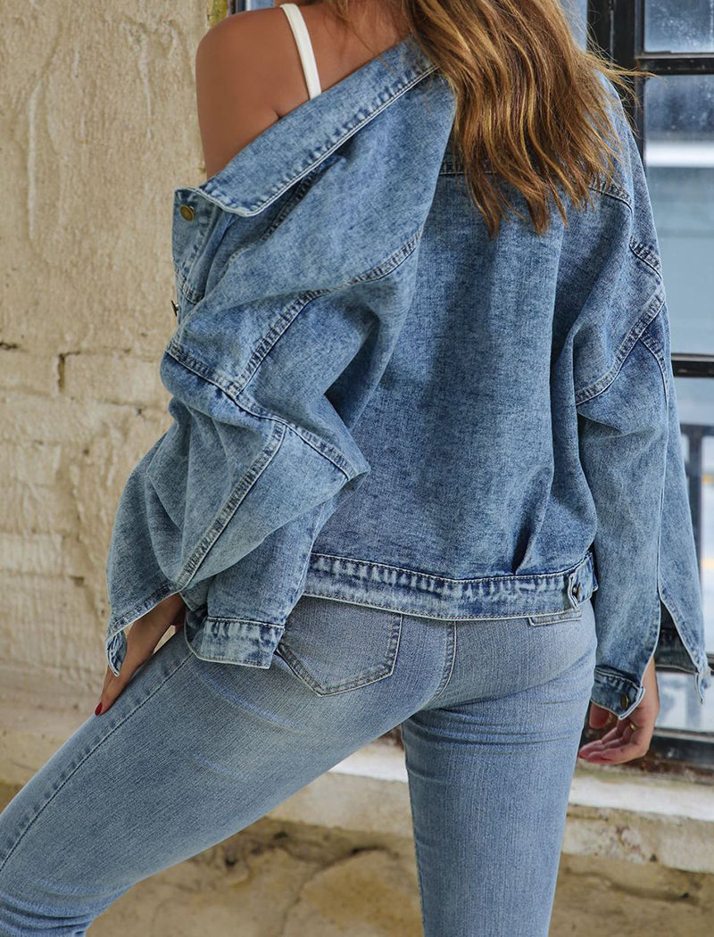Oversized Denim Jacket with Large Pockets