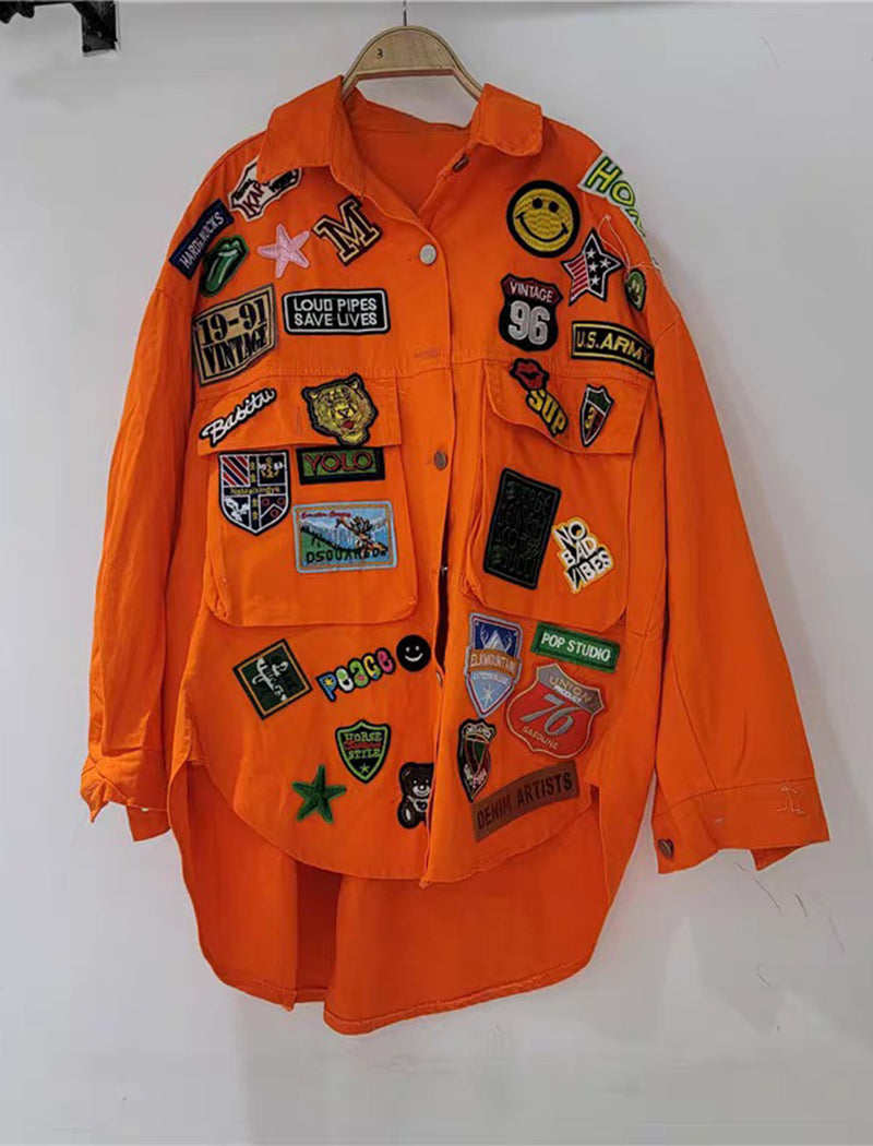 Oversized Denim Patchwork Jacket