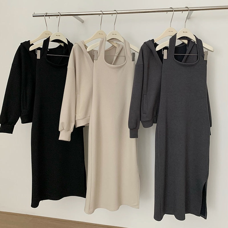 Hooded Two-Piece Knit Skirt Set