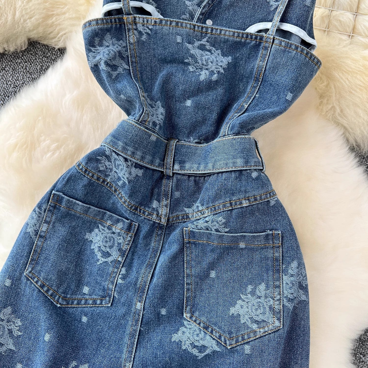 Floral Halter Denim Jumpsuit