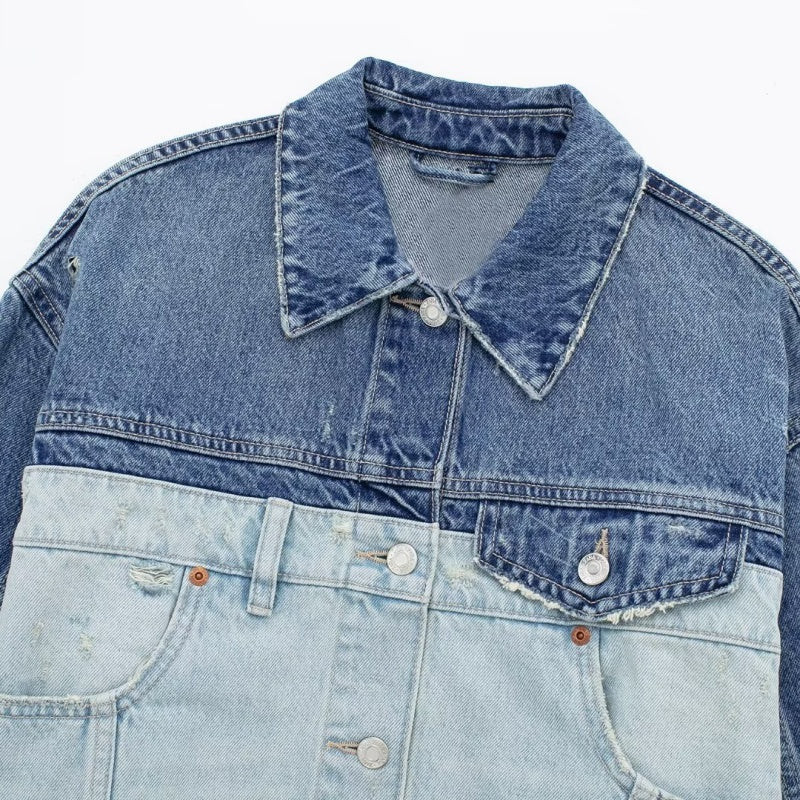 Colorblock Cropped Denim Jacket