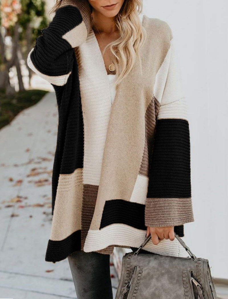 Striped Oversized Knit Cardigan with Open Front