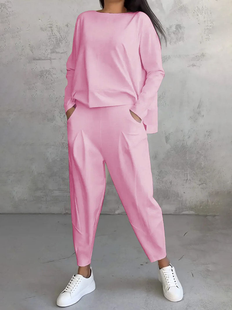 Long-Sleeve Top and Pockets Pants Set