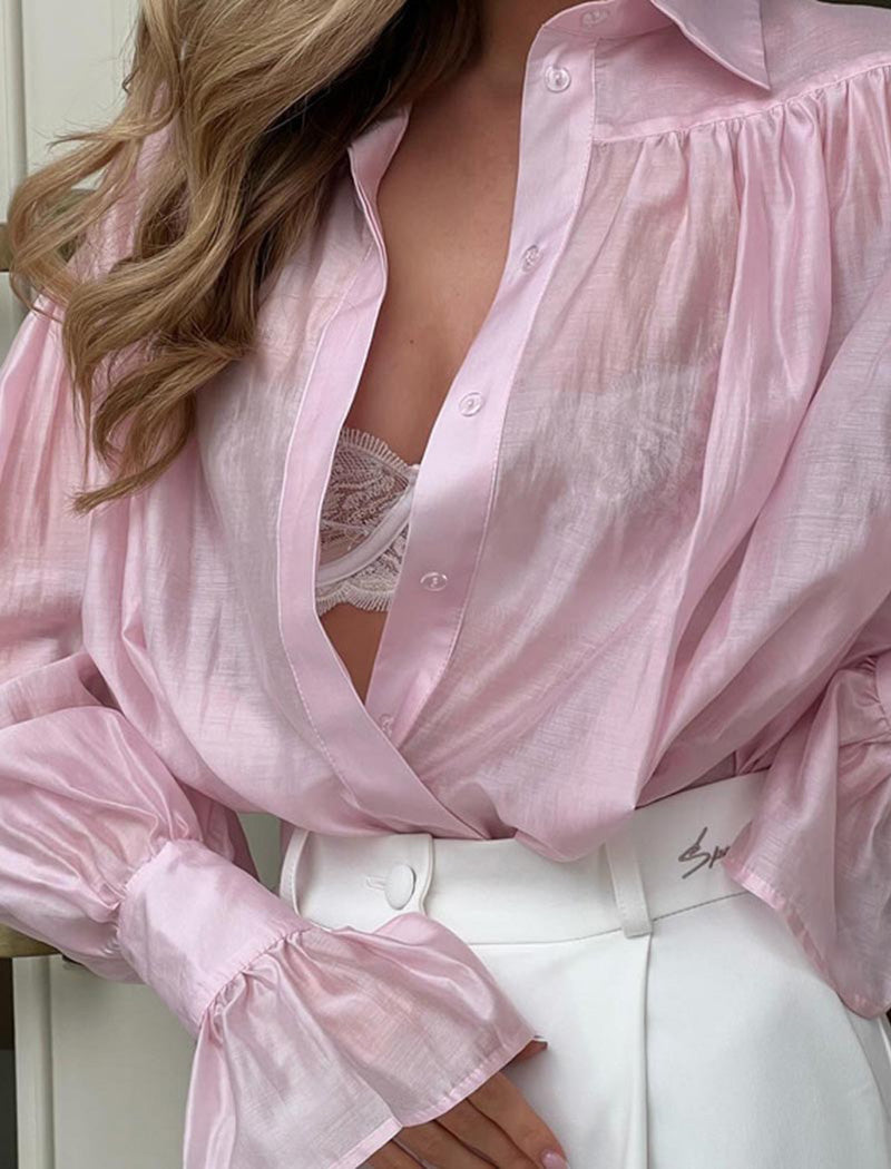 Buttoned Flare-Sleeve Blouse