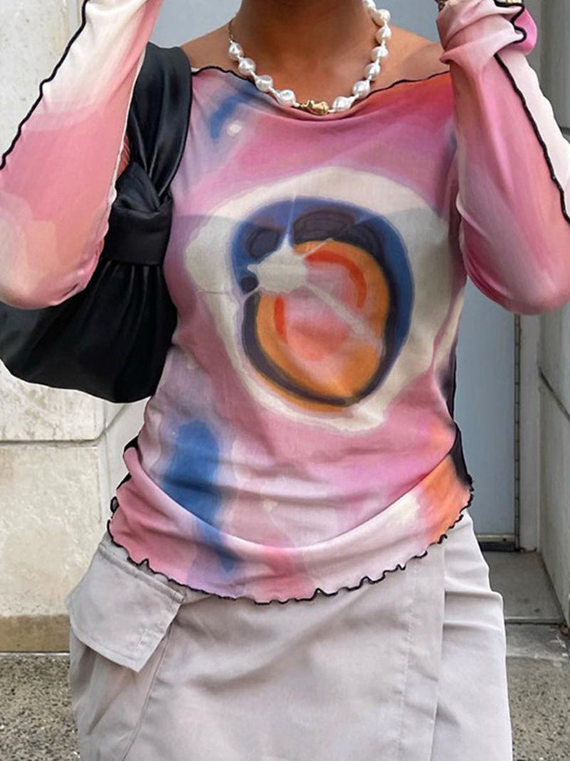 Artistic Print Off-Shoulder Top