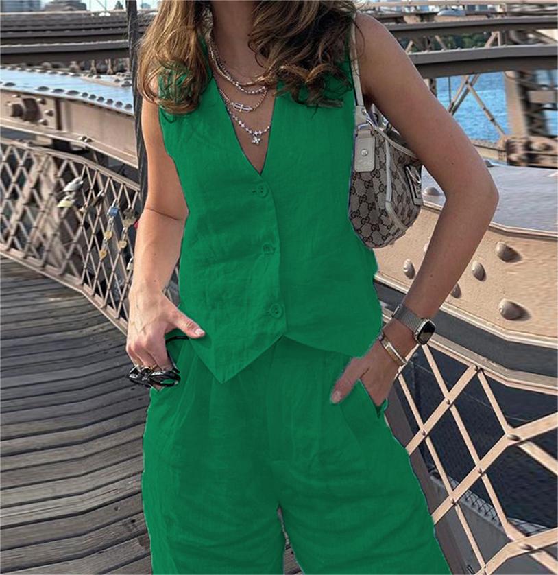 Button-Up Vest and Wide-Leg Pants Set