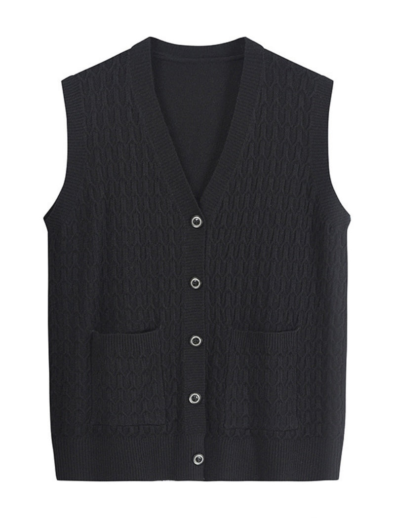Button-Up Knit Vest with Front Pockets