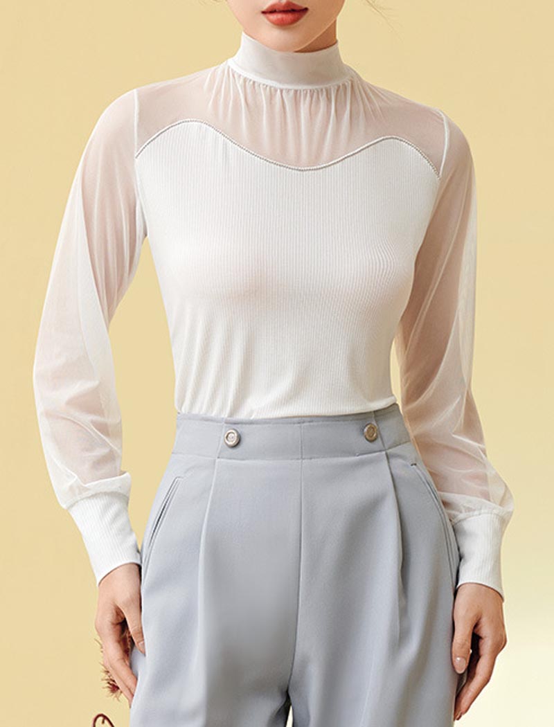 Sheer Mock Neck Blouse