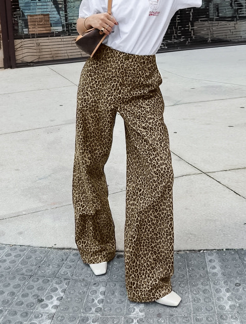 High-Rise Leopard Print Wide-Leg Trousers