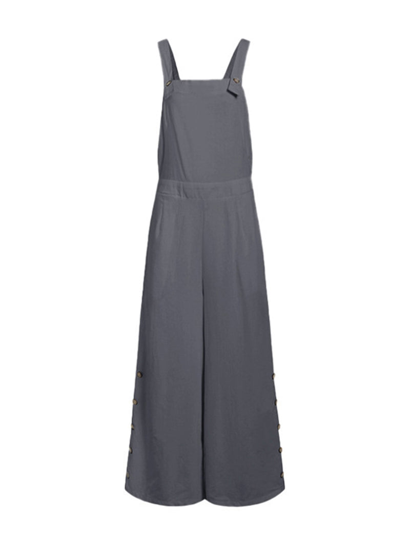 Solid Sleeveless Button Jumpsuit