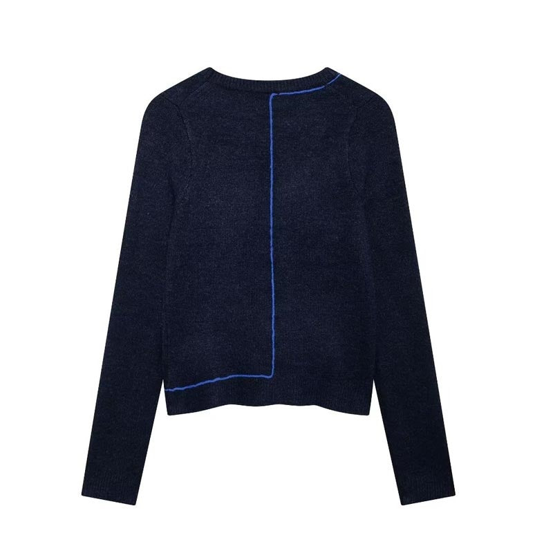 Colorblock Trim Round Neck Knit Sweater