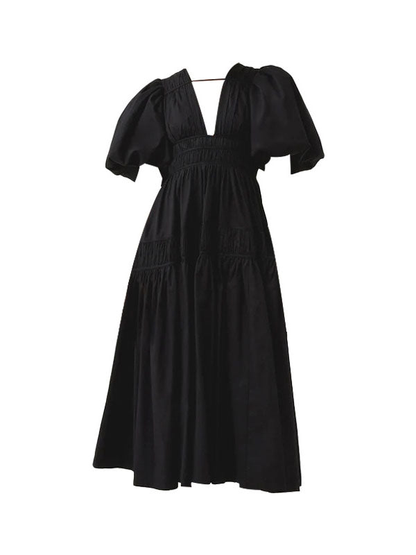 Puff Sleeve Tiered Midi Dress