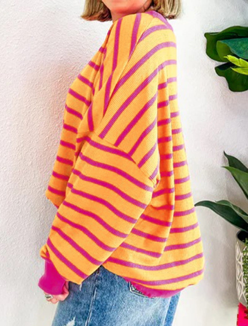 Striped Loose-Fit Sweater with Drop Shoulders