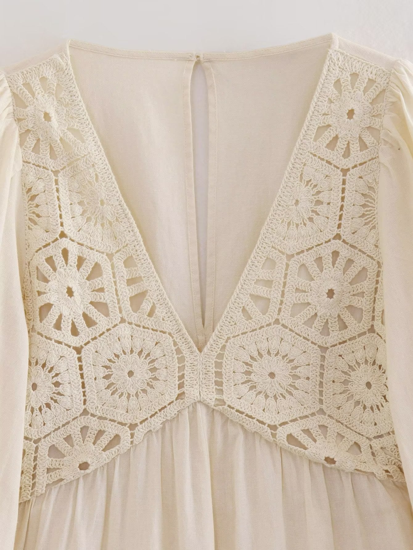 V-Neck Crochet Detail Romper