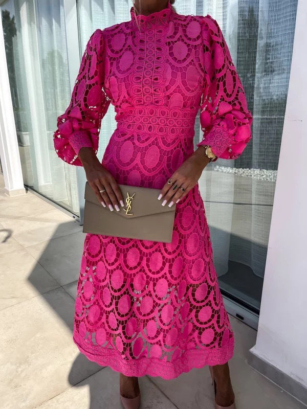 Lace Puff Sleeve Smocked Dress