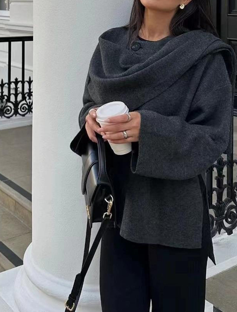 Asymmetrical Scarf Short Knitted Coat