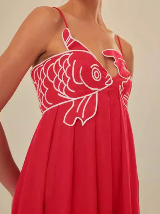 Fish-Shape Spaghetti Strap Maxi Dress
