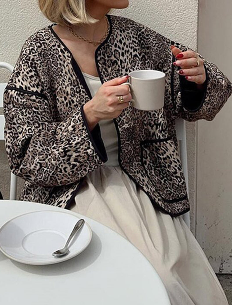 Leopard Quilted Bomber Jacket