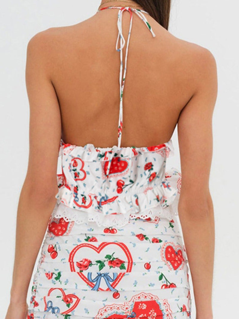 Ruffled Lace-Up Halter Top