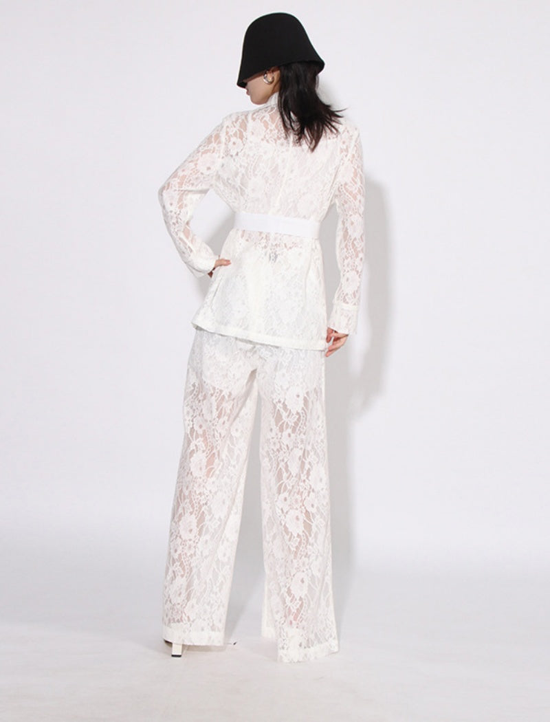 Lace Top and Wide-Leg Pant Set