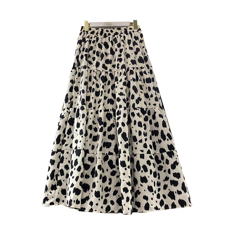 Tiered Leopard Print Midi Skirt
