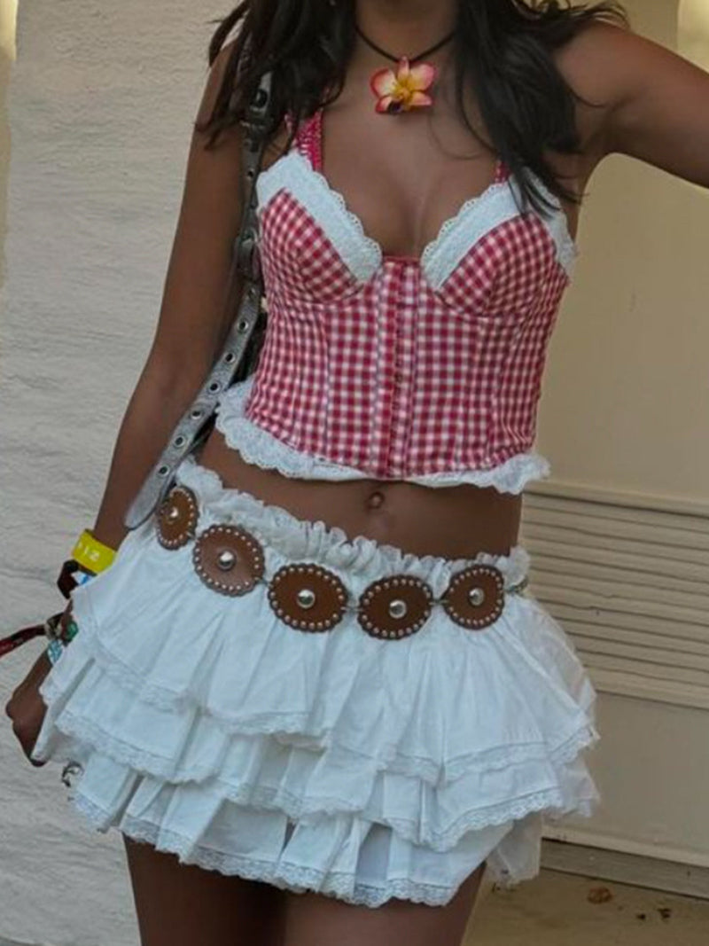 Gingham Bustier Lace Top