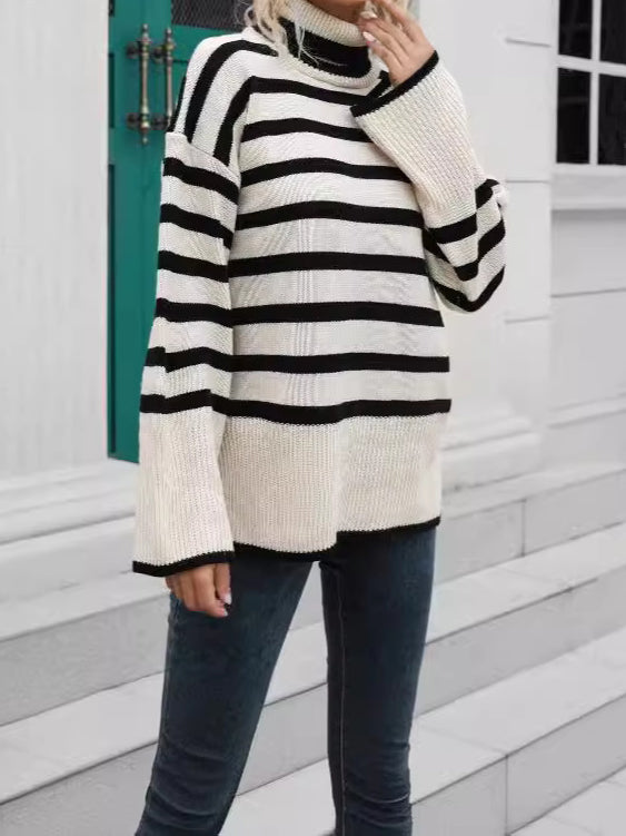 Striped Turtleneck Pullover Sweater