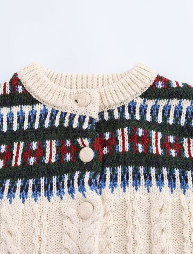 Jacquard Knit Panel Casual Sweater